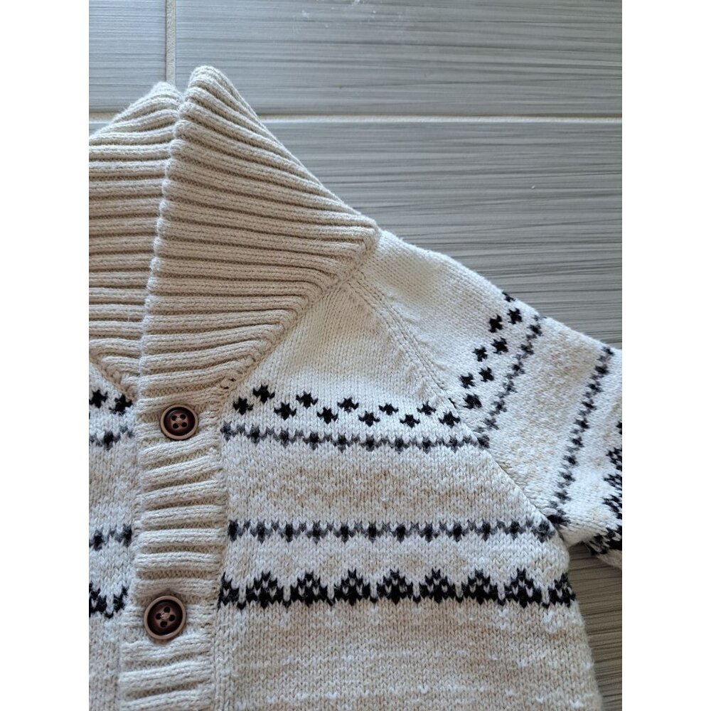 Janie & Jack Baby Cardigan Shawl Sweater 12-18 Mo Beige Nordic Cotton Blend - Picture 3 of 10